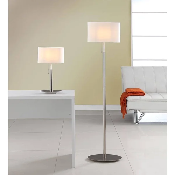 Artiva USA &Audrey& Slim Oval European Design Brushed Steel Table and Floor Lamp Set