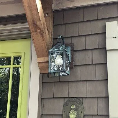 Michaela 1-Light Outdoor Wall Lantern Longshore Tides Fixture Finish: Dark Antique Copper, Shade Finish: Clear