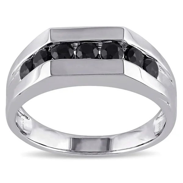 Miadora Sterling Silver Black Sapphire Men's Eternity Ring (Size: 12)