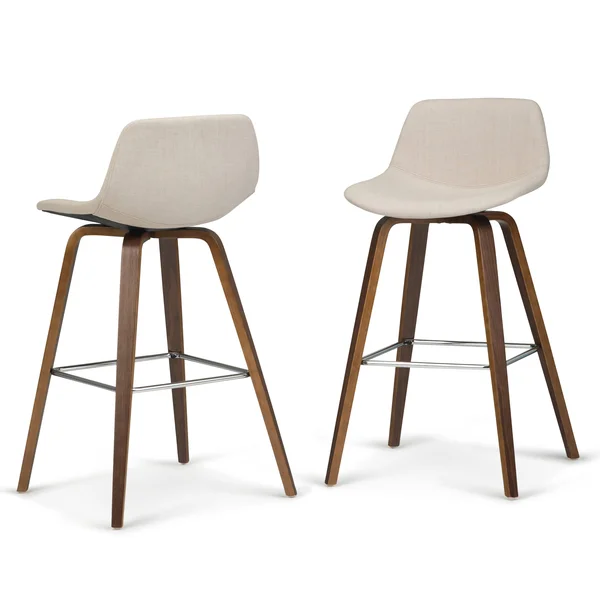 Simpli Home Randolph Bentwood Counter Height Stool - Set of 2, Natural Linen Look Fabric