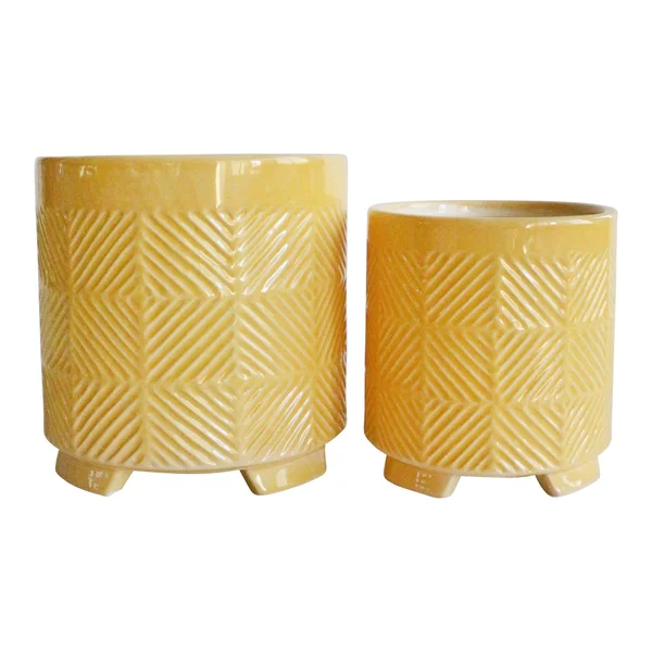 Sagebrook Home 14504-23 Ceramic 6/8x22 Abstract Footed Planters, Yellow (Set of 2)