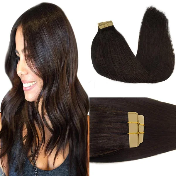 Goo Goo 16inch Tape in Hair Extensions Human Hair Dark Brown Silky Straight Remy