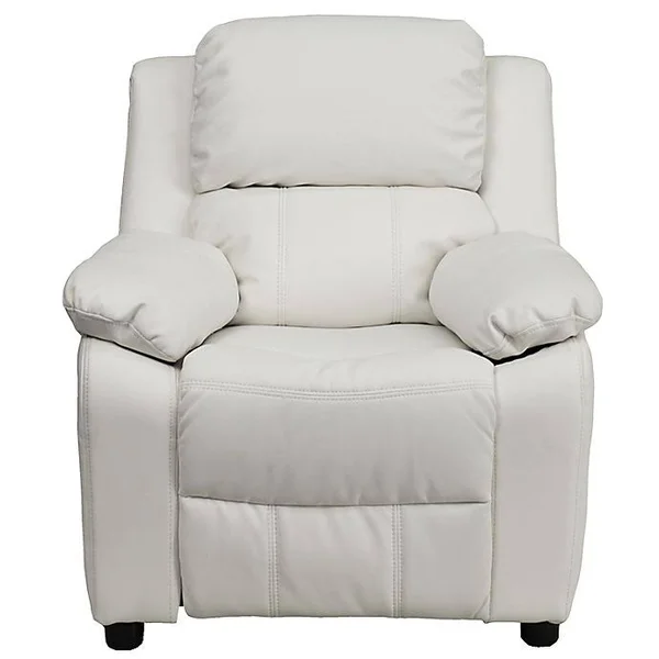 Flash Furniture Vinyl Kids Recliner with Storage Arms in White