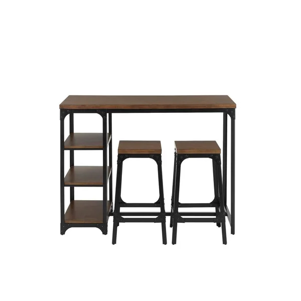 StyleWell Black Metal 3 Piece Dining Set with Haze Oak Finish Wood Top (53 in. W x 24.88 in. H) - Haze/Black
