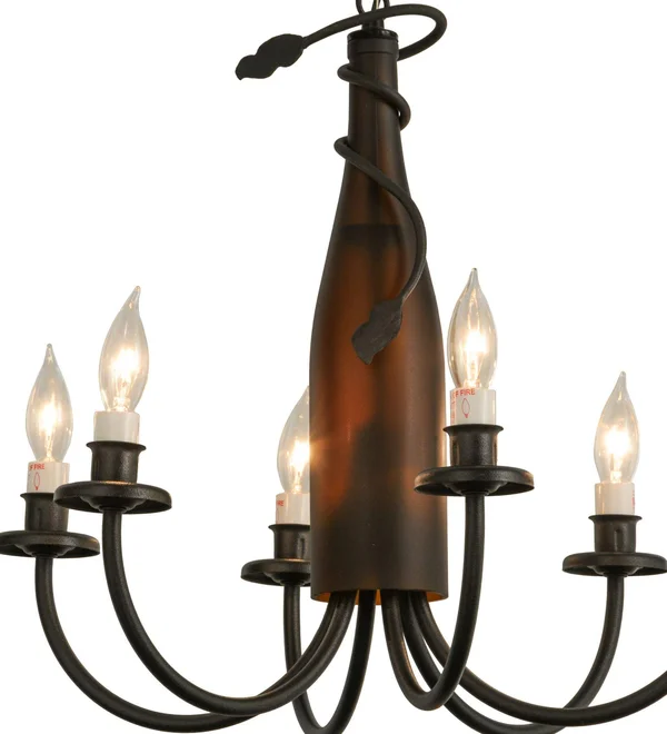 Meyda 18x22W Tuscan Vineyard Frosted Amber 6 LT Wine Bottle Chandelier - 121456
