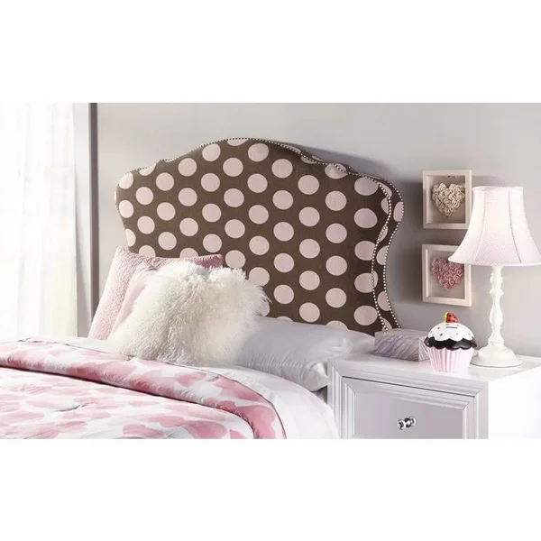 Home Fare Dana Full Upholstered Fabric Headboard with Pink Polka Dots