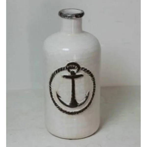 10.75x22 White and Brown Anchor Contemporary Vase
