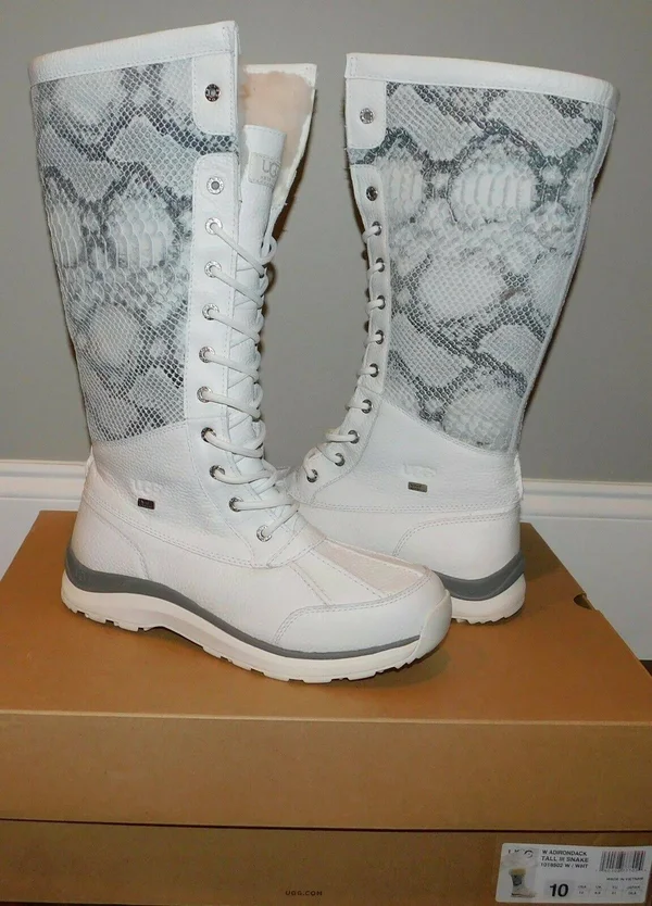 Ugg Adirondack Tall III Snake White Waterproof Women's Boots Size US 10 New