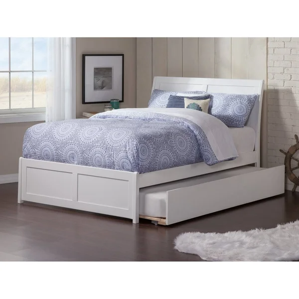 Atlantic Furniture Portland White Full Platform Bed with Matching Foot Board and Twin Urban Trundle