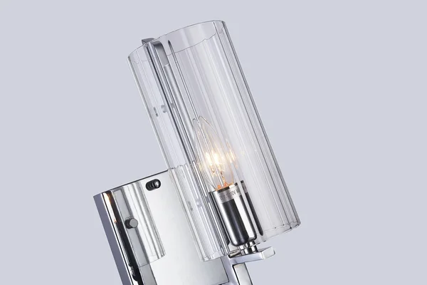 Chrome Metal Wall Sconce with Glass Shade Du121
