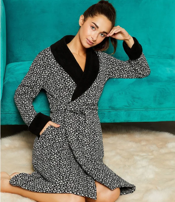Ugg Duffield II Robe Women's Robe Black/Grey Micro Leopard : SM