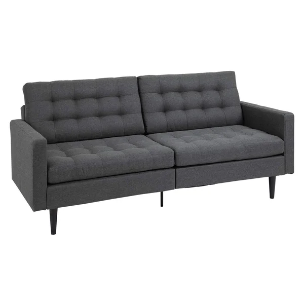 HOMCOM Linen Fabric Convertible Sofa Bed with Button Tufted Back Design, Adjustable Angles and Wood Legs, Grey