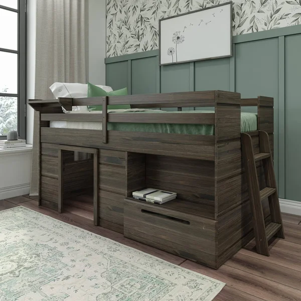 Max & Lily Modern Farmhouse Loft Bed with 1 Drawer - Twin, Espresso