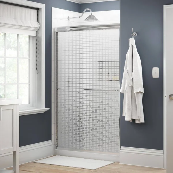 Delta Simplicity 48 in. x 70 in. Semi-Frameless Traditional Sliding Shower Door in Chrome with Mozaic Glass 2422044