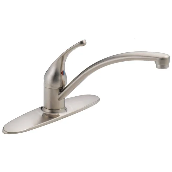 Delta Foundations Stainless 1-Handle Deck-Mount Low-Arc Handle Kitchen Faucet (Deck Plate Included)