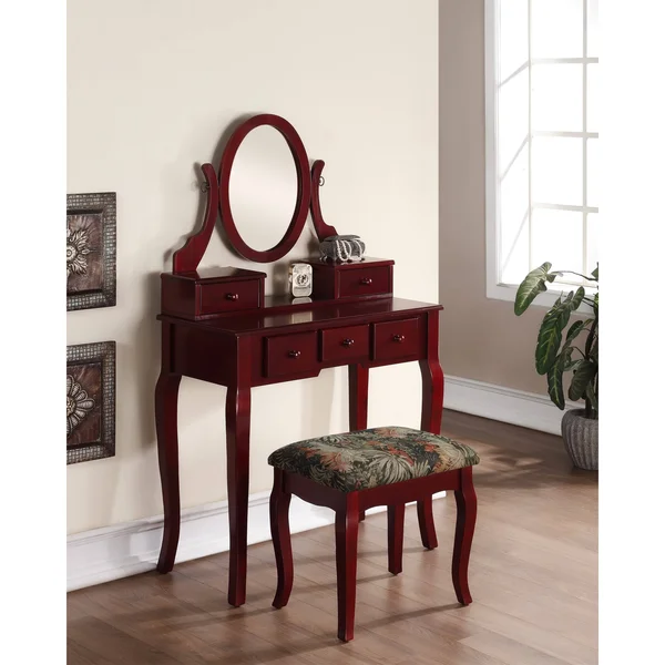 Ashley Wood Cherry Makeup Vanity Table and Stool Set - Brown