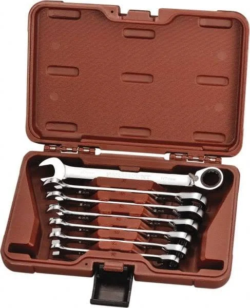 Paramount 7 Piece - 10mm to 18mm, 12 Point Reversible Ratcheting Combination Wrench Set - Metric Measurement Standard, Full Polis