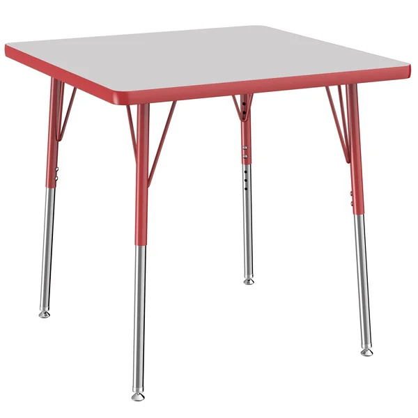 30x22 x 30x22 Square T-Mold Adjustable Activity Table with Standard Swivel - Gray/Red