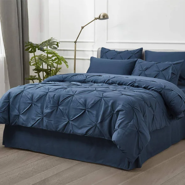Bedsure Blue Comforter Set Queen - 8 Pieces Pintuck Bed in A Bag Queen, Navy Queen Bed Set with Comforters, Sheets, Pillowcases
