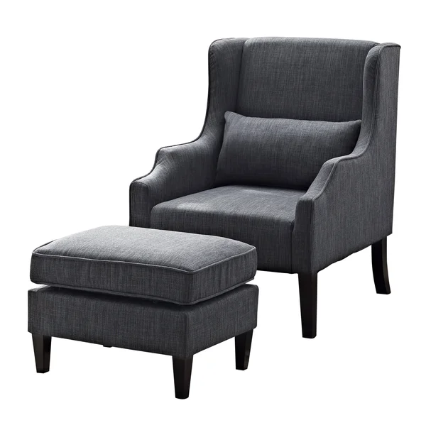 Simpli Home Ashbury Wingback Club Chair and Ottoman - Slate Grey