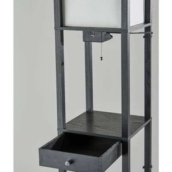 Adesso 72 in. Black Wood Shelf Floor Lamp with 1-Drawer and 3-Shelves
