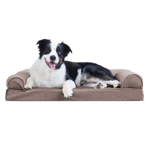 FurHaven Faux Fur & Velvet Cooling Gel Sofa Dog Bed - Large, Driftwood Brown