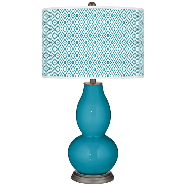 Color + Plus Caribbean Sea Diamonds Double Gourd Table Lamp, Blue