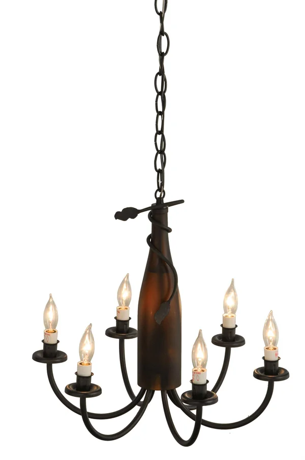 Meyda 18x22W Tuscan Vineyard Frosted Amber 6 LT Wine Bottle Chandelier - 121456