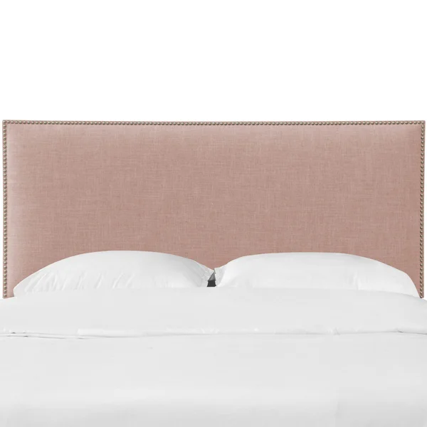 California King Bella Nail Button Border Headboard Rosequartz Linen with Pewter Nailbuttons - Skyline Furniture