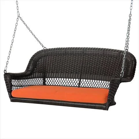 ProPation Espresso Wicker Porch Swing with Orange Cushion PR330411