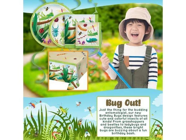 Creative Converting Birthday Bugs Party Dinnerware Bundle, Napkins, Plates, Table Cover, Bug-Themed Birthday Party, Baby Showe