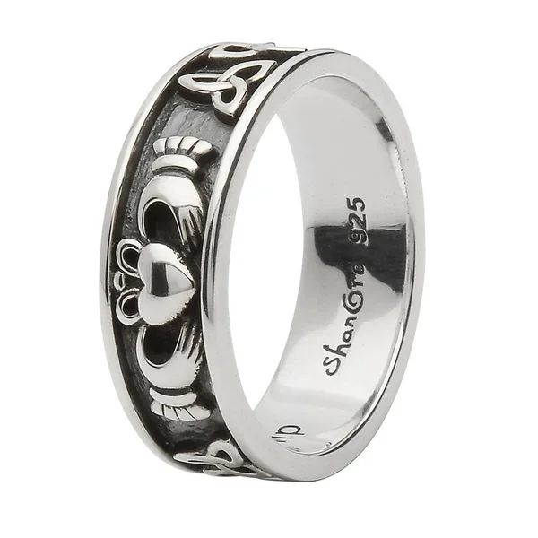 Retired Unisex Sterling Silver Claddagh and Trinity Wedding Ring SU-SD21, 8
