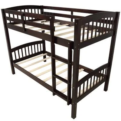 Adelone Solid Wood Twin Over Twin Bunk Bed with Ladder Harriet Bee Bed Frame Color: Espresso