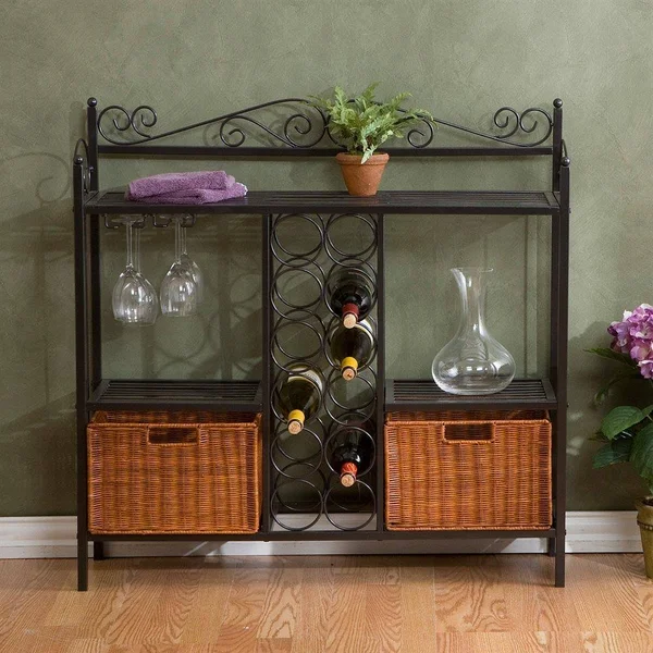 Boston Loft Furnishings Celtic Grey Metal Bakers Rack with Wine Storage in Gray, ATG3089
