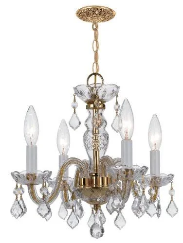 World of Lighting Mini Chandeliers 4 Light with Clear Crystal Clear Hand Cut Polished Brass 15 in WL48325