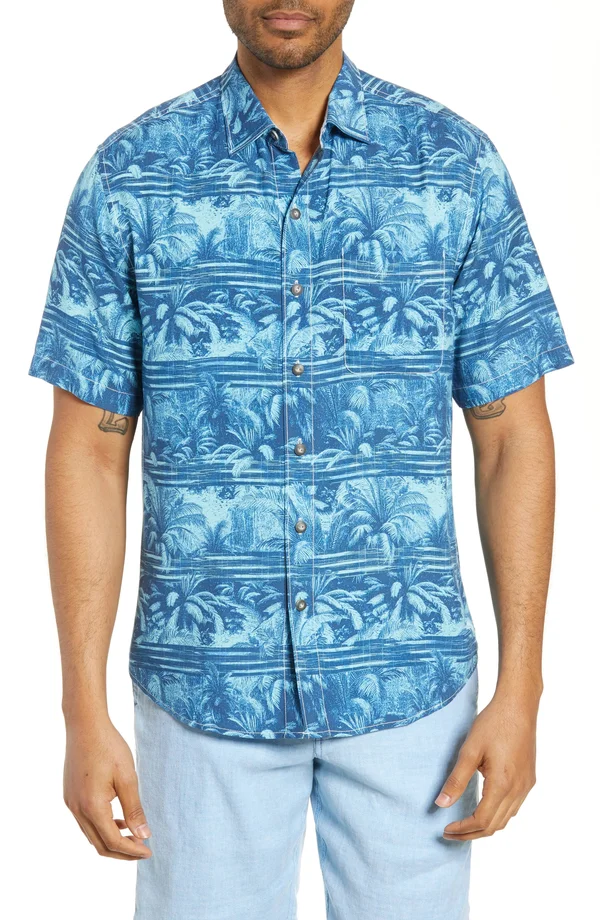 Tommy Bahama Primo Palms Short-Sleeve Woven Shirt - Monaco Blue L