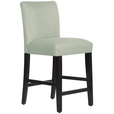 Connery Bar & Counter Stool Wayfair Custom Upholstery Leg Color: Black Wood - Body Fabric: Linen Swedish Blue, Seat Height: C