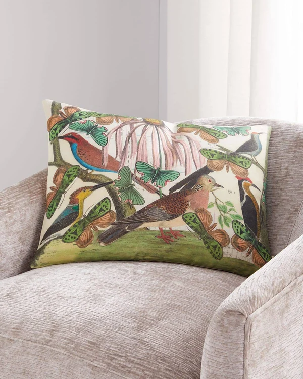 John Derian Floral Aviary Parchment Decorative Pillow