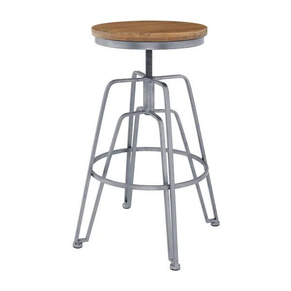 Linon Silver Wood and Metal Adjustable Stool