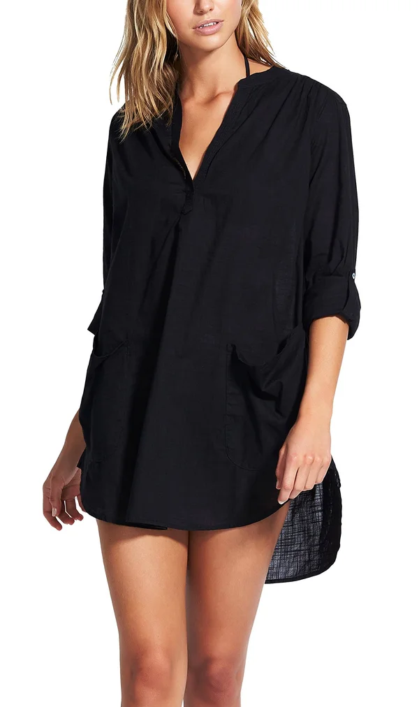 Seafolly Boyfriend Beach Shirt - Black, Women's, M
