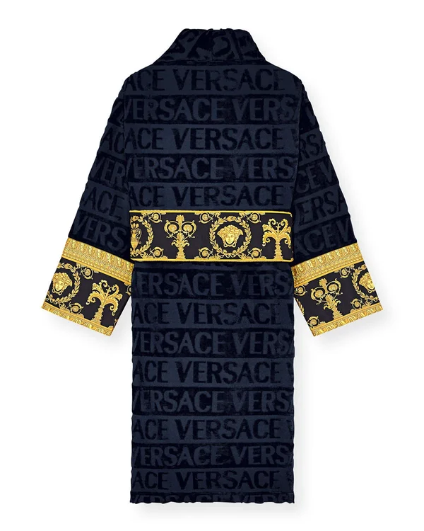 Versace Men's Logo Toweling Baroque Bathrobe - Blue - Size XL