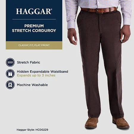 Haggar Mens Stretch Corduroy Expandable Waist Classic Fit Pant - Men's, Size: 36W x 34L, Blue