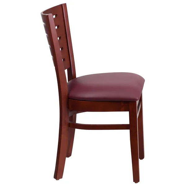 Darby Series Slat Back Mahogany Wood Restaurant Chair - Burgundy Vinyl Seat - Flash Furniture