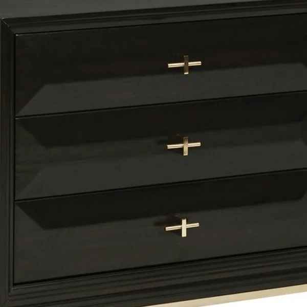 3 Drawer Nightstand with Cross Pulls and Sleek Metal Legs Brown