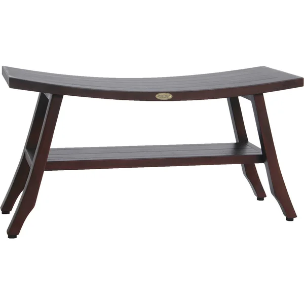 34x22 Satori DT176 Wide Teak Wood Shower Bench with Shelf - DecoTeak