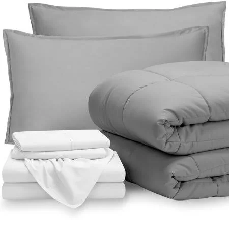 Bare Home 7-Piece Bed-in-a-Bag - California King (comforter Set: Light Gray - Sheet Set: White)