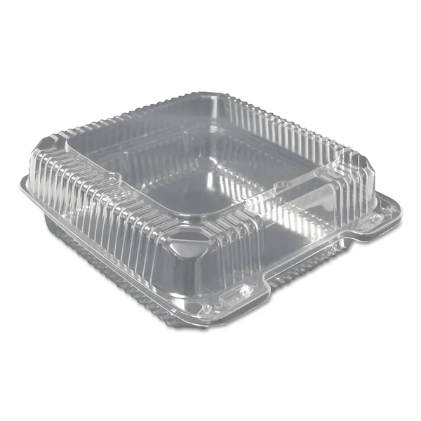 Durable Packaging Pxt900 Plastic Clear Hinged Containers - 9 x 9, Clear, 200/Carton
