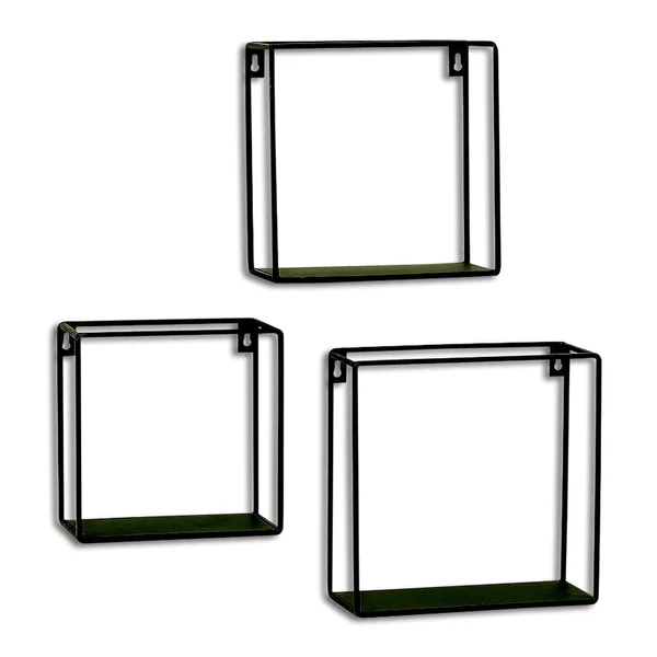 Whole House Worlds Industrial Chic Box Floating Shelves, 3 Wall Mounted Pieces, Black Iron, 7 3/4-6 Inches Square, by WHW