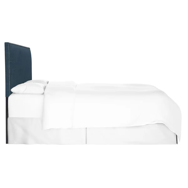 Queen Bella Nail Button Border Headboard Dark Navy Linen with Pewter Nailbuttons - Skyline Furniture