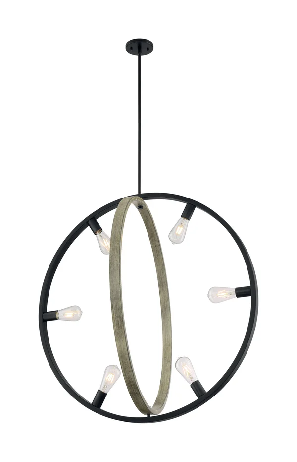 Nuvo Lighting Augusta 6-Light Pendant Black, Wood 60/6986